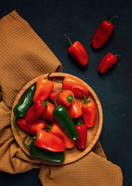 istock Mini sweet pepper, set, colored peppers, top view, no people, assortment, 1414616144