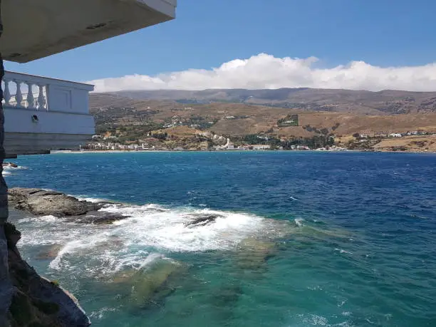 andros island andros city in greece sea and houses
