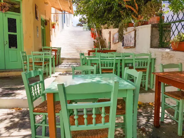 andros island andros city in greece steps shops cafe and restaurants
