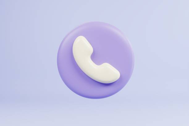 istock 3d minimal call phone and bubble talk on blue background. Talking with service support hotline and call center icon concept.  Purple telephone for contact customer on isolated background. 3d rendering 1414620953
