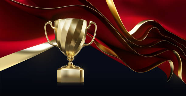 ウェーブレッドのファブリックシートとゴールデンチャンピオンカップ - pedestal football award concepts点のイラスト素材／クリップアート素材／マンガ素材／アイコン素材