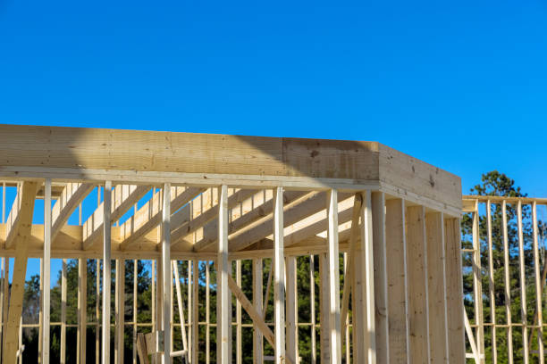 istock A new building with wooden trusses is being stick framework house with a timber frame beam 1414621261