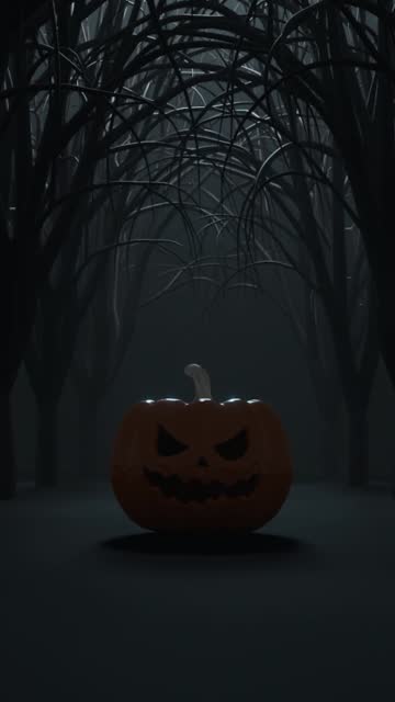 Vertical Spooky Halloween Background with Pumpkin in Dark in 4K Resolution