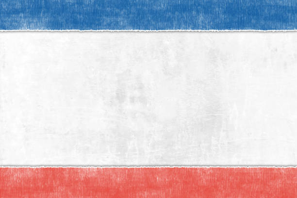 istock Horizontal creative backgrounds of tricolor bands, in soft blue, white and red smudged colors as in National Flag of France, blotched border as graffiti on wall 1414624236