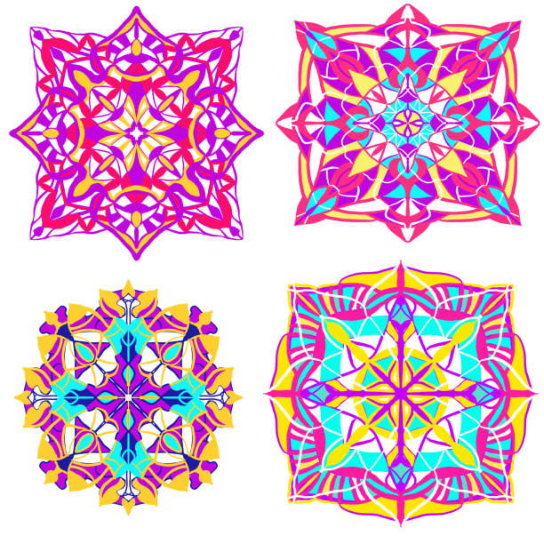 Hand drawing square pattern with ornament of geometric tiles. The best for your design, textiles, posters