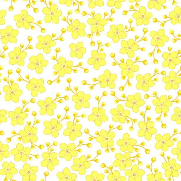 Vector illustration of yellow floral pattern. cherry blossom seamless pattern. jasmine flowers pattern. floral print.