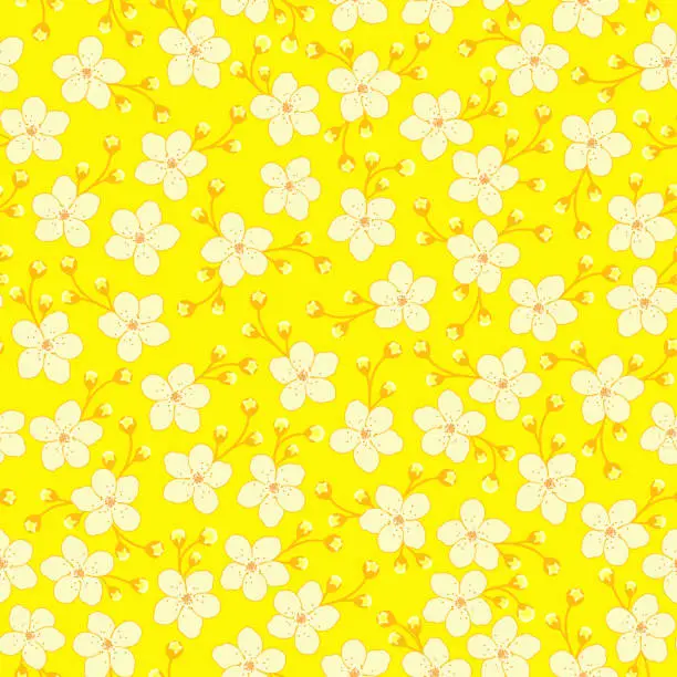 Vector illustration of Jasmin floral pattern. cherry blossom floral print. seamless flower pattern. yellow ditsy floral pattern.