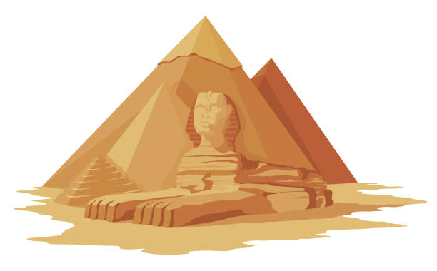 египетские пирамиды со сфинксами, символ древнего египта. историческая достопримечательность. знаменитая историческая достопримечательн - giza pyramids sphinx pyramid shape pyramid stock illustrations