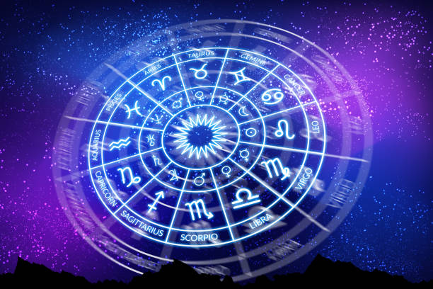 istock Zodiac circle on the background of the dark space. Astrology. 1414633082