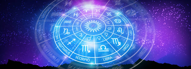 istock Zodiac circle on the background of a space. Astrology. web banner. copy space 1414633361