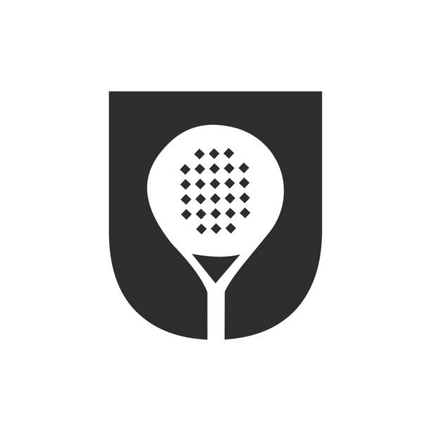 ilustrações, clipart, desenhos animados e ícones de modelo vetorial de design de logotipo da raquete de padel da letra. símbolo do clube de tênis de mesa de praia - tennis court tennis ball table tennis