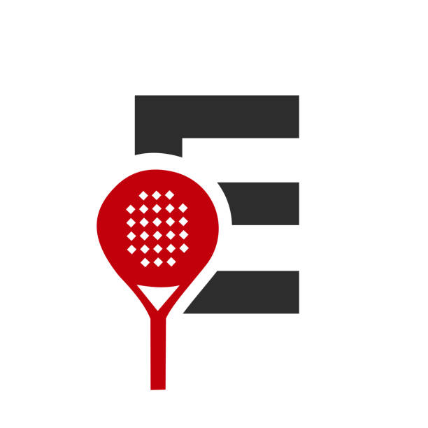 illustrations, cliparts, dessins animés et icônes de lettre e padel raquette logo design vector template. symbole du club de tennis de table de plage - table tennis table tennis racket racket sport ball