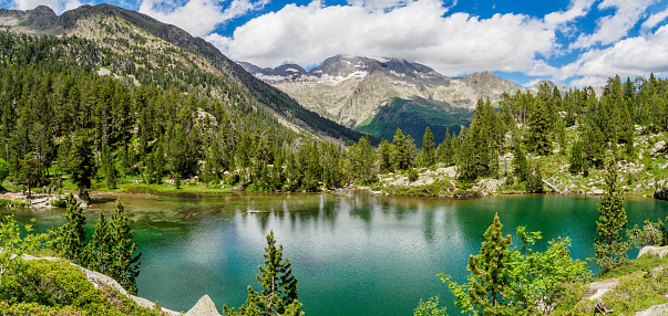 Escarpinosa green lake in Benasque Valley of Huesca pyrenees, Spain