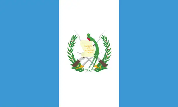 Vector illustration of Vector illustration of the official flag of Guatemala. The guatemala, Pabellón Nacional or Azul y Blanco, the national flag consists of two sky blue stripes represents a land located between two ocean