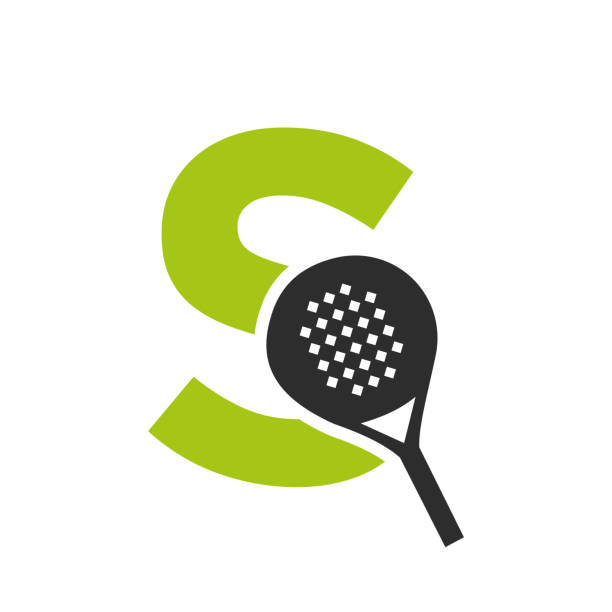 litera s padel racket logo design vector template. symbol klubu tenisa stołowego na plaży - racket stock illustrations