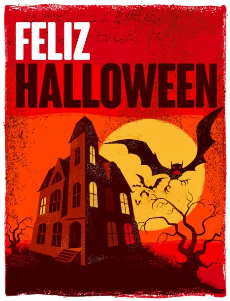 Vector illustration of Happy Halloween (in Spanish)
