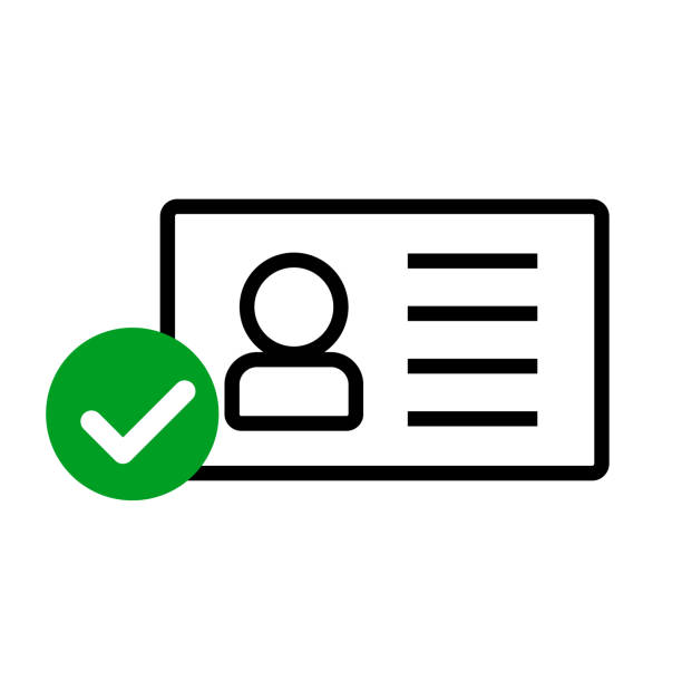 Identification verification icon. ID card and check mark. Vector. Identification verification icon. ID card and check mark. Editable vector. medical privacy icon stock illustrations