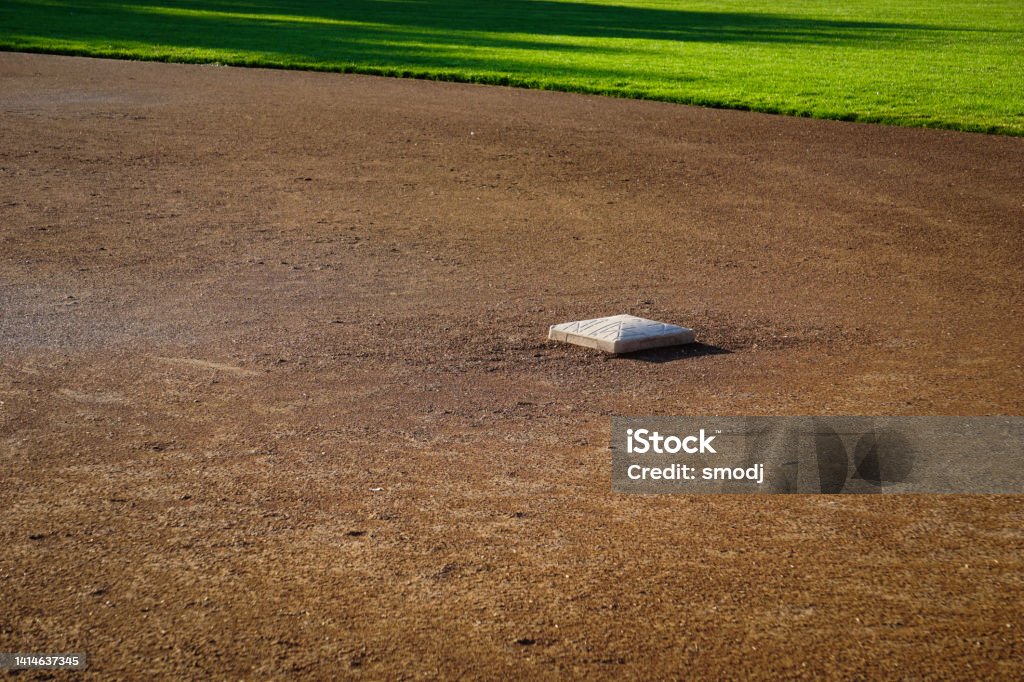 Baseball Base on softball and baseball field 3rd Base Stock Photo