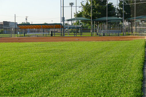 Aerial view of sports field in sunlight