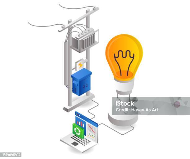 Computing Using Electric Controlling Electrical Energy With A Computer Stock Illustration ...