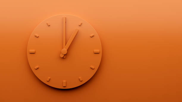 minimalny pomarańczowy zegar 1 am pm jedna godzina abstrakcyjna minimalistyczny zegar ścienny 3d ilustracja - clock time alarm clock orange zdjęcia i obrazy z banku zdjęć