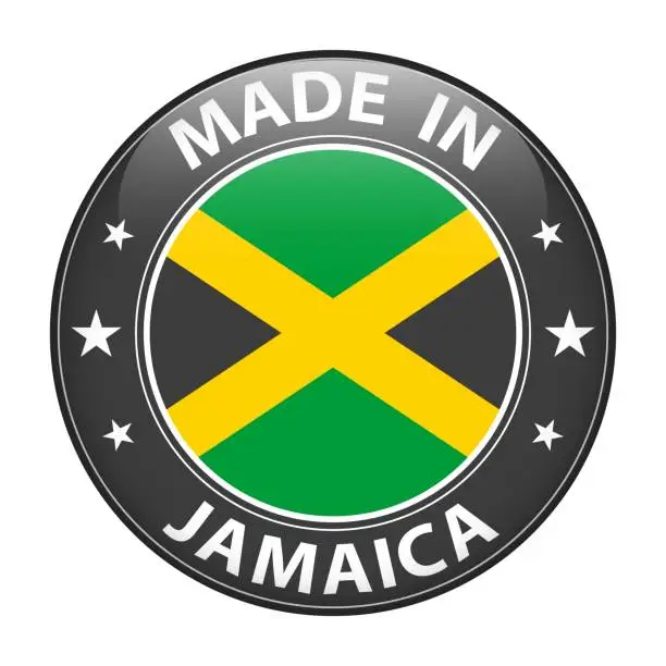 Vector illustration of Made in Jamaica badge vector. Sticker with stars and national flag. Sign isolated on white background.