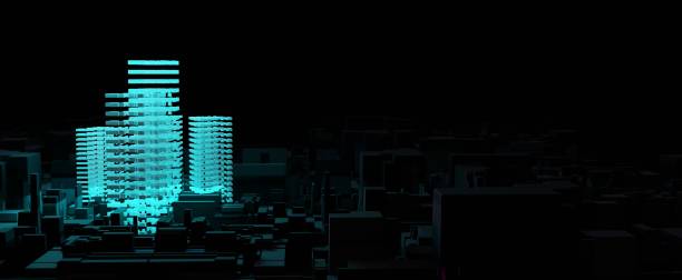 istock Digital skyscraper in dark city circuit board background 1414652228