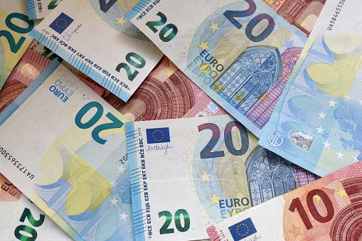 stack of different euro banknotes