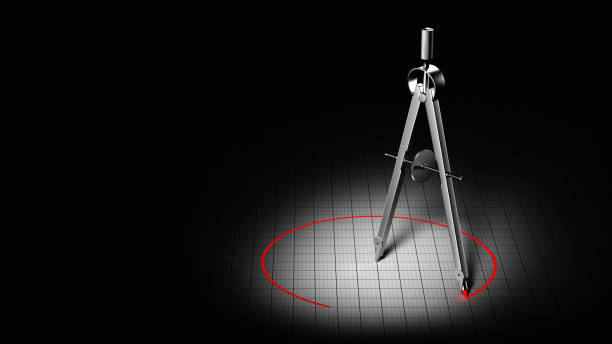 rysowanie i rysowanie kompasu z czerwoną linią w formie koła. narzędzie pracy inżynierskiej. ilustracja 3d na czarnym tle. - drafting symbol pencil plan zdjęcia i obrazy z banku zdjęć