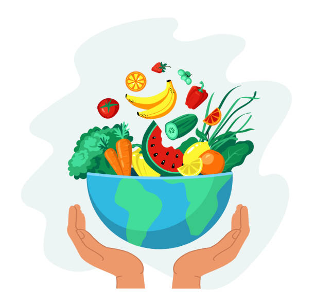 World food day World food day illustration concept strawberry salad stock illustrations