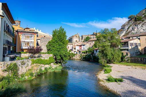 The ancient town of Estella-Lizarra in Navarre Spain and the Ega River.