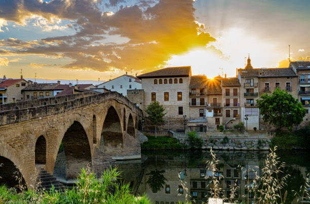 istock Old Spanish Bridge at Dawn on Camino de Santiago 1414662908