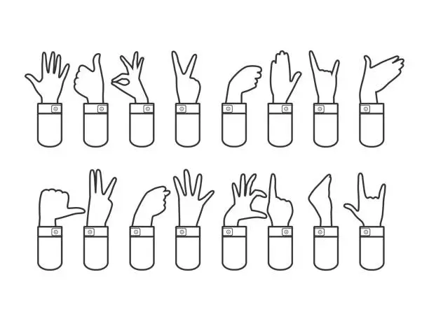 Vector illustration of Silhouette of gestures. Hands. Set.