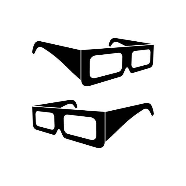 ikona okularów 3d. okulary do oglądania filmów w kinie. - silhouette black and white glasses digitally generated image stock illustrations