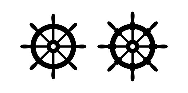 illustrazioni stock, clip art, cartoni animati e icone di tendenza di icona del volante. volante del capitano. ruota della nave. - helm rudder sailboat isolated