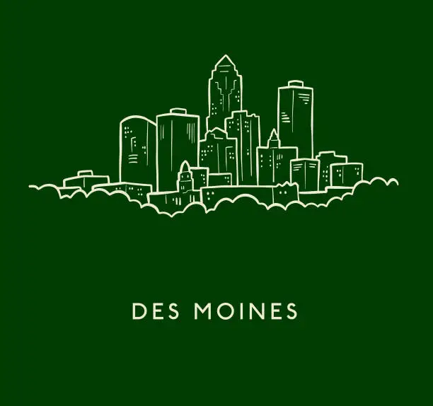 Vector illustration of Des Moines Skyline Sketch