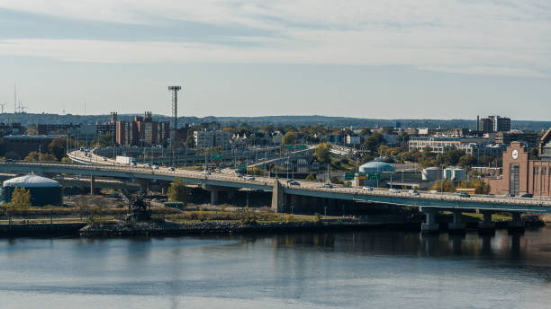 istock Providence River with city view and highway with traffic on it. 1414668245