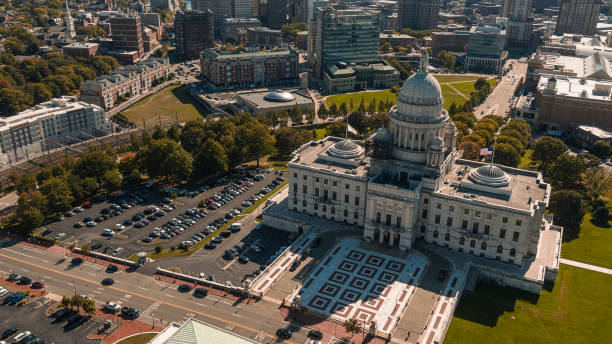 istock Administative District on Capitol Hill with Rhode Island State House and Providence streets view from above. 1414668274