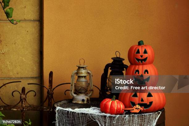 Street Halloween Decorations Stock Photo - Download Image Now - Decoration, Halloween, Outdoors