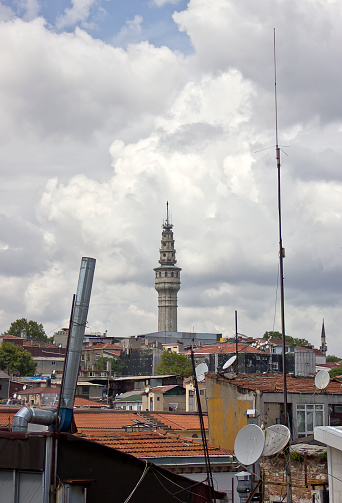 Beyazit Tower, also named Seraskier Tower, the fire-watch tower located in the courtyard of Istanbul University's main campus on Beyazit Square in Istanbul, Turkey