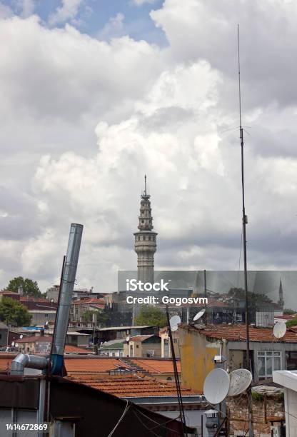 Cityscape And Old Town With Beyazit Tower Stock Photo - Download Image Now - Architectural Feature, Architecture, Archival