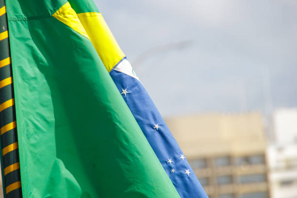 istock brazil flag outdoors in rio de janeiro, Brazil. 1414672880