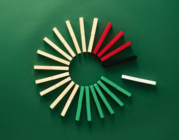 istock Table Top View Of Domino Pieces Stacked As Pie Chart 1414682580