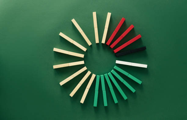 istock Table Top View Of Domino Pieces Stacked As Pie Chart 1414682582