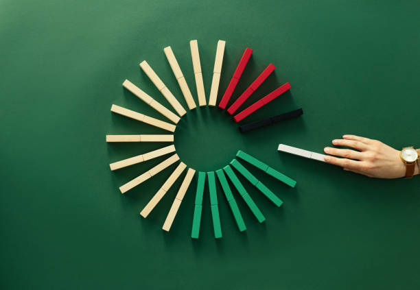An Anonymous Business Woman Placing Domino Pieces As Pie Chart