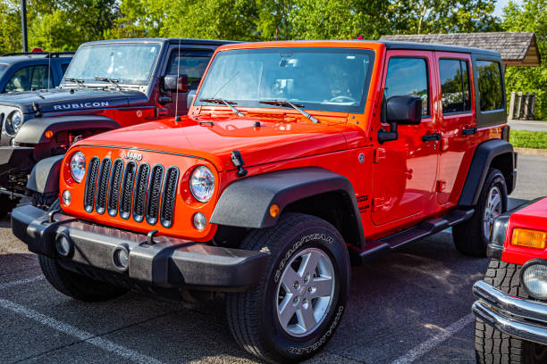 Pigeon Forge, TN - August 25, 2017: Modified Off Road Jeep Wrangler Sport JK Unlimited Soft Top at a local enthusiast rally.