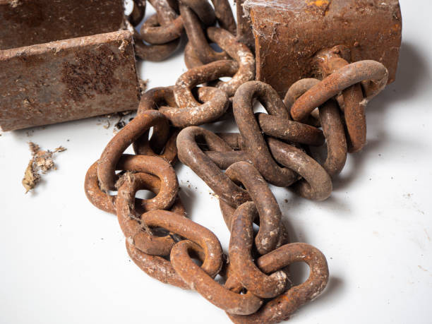 istock old rusted steel chains. Concept of antiquity and false security 1414689729