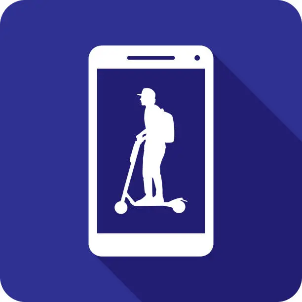 Vector illustration of Man Riding Scooter Smartphone Icon Silhouette