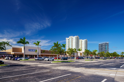 Hallandale Beach, FL, USA - July 31, 2022: RK Shopping Plaza Hallandale FL USA