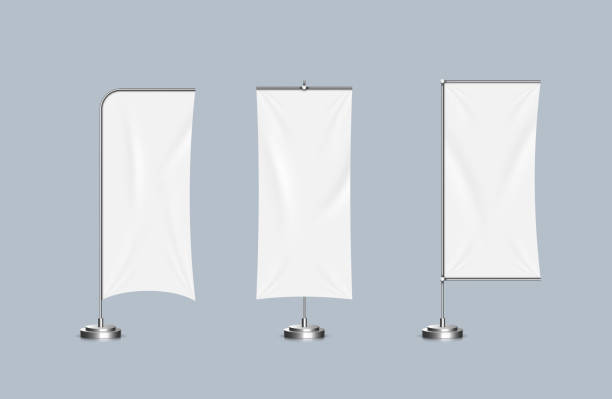 istock Realistic detailed 3d white blank adv beach flag stand empty template set for outdoor advertisement 1414700027